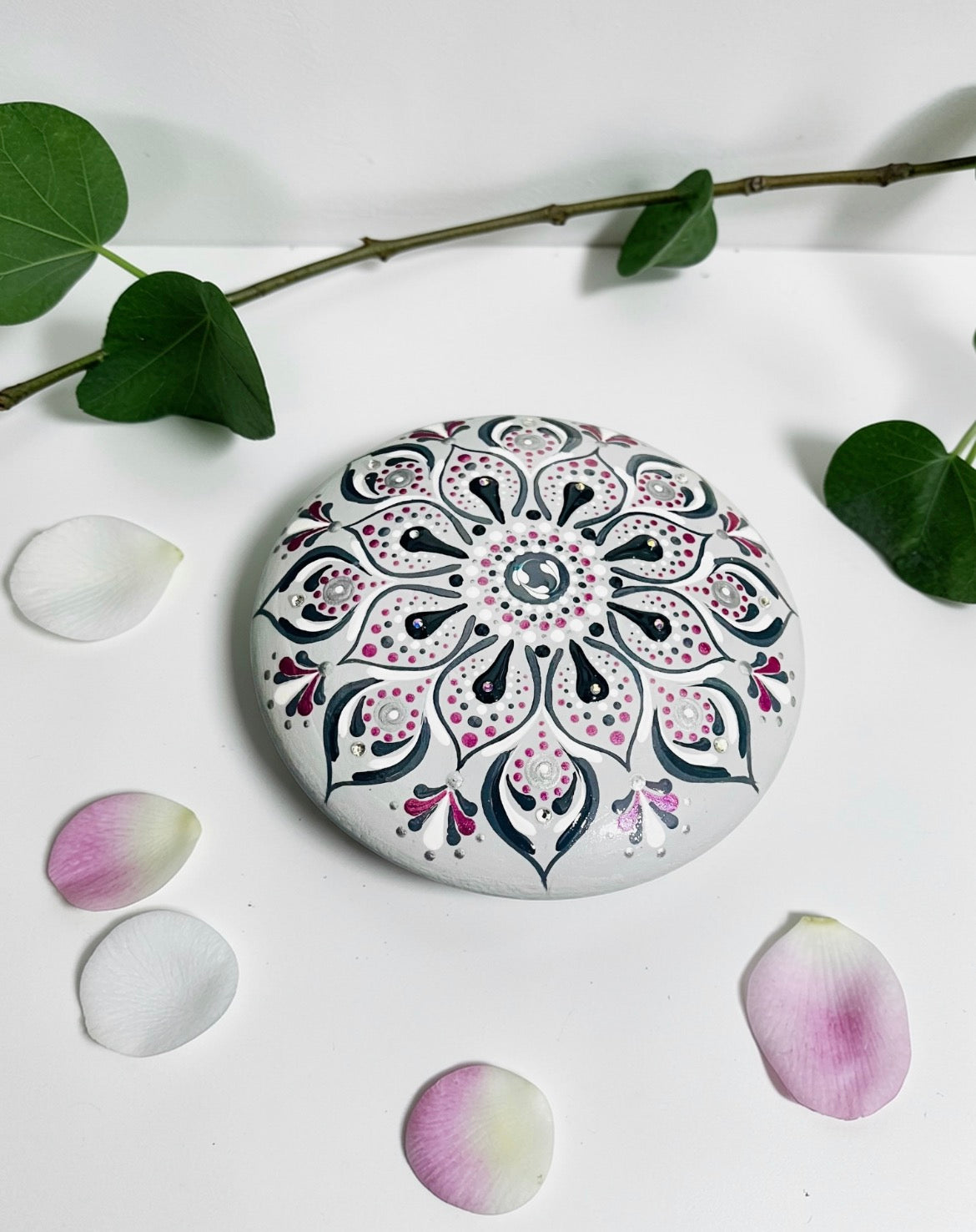Grey Hand Painted Mandala stone
