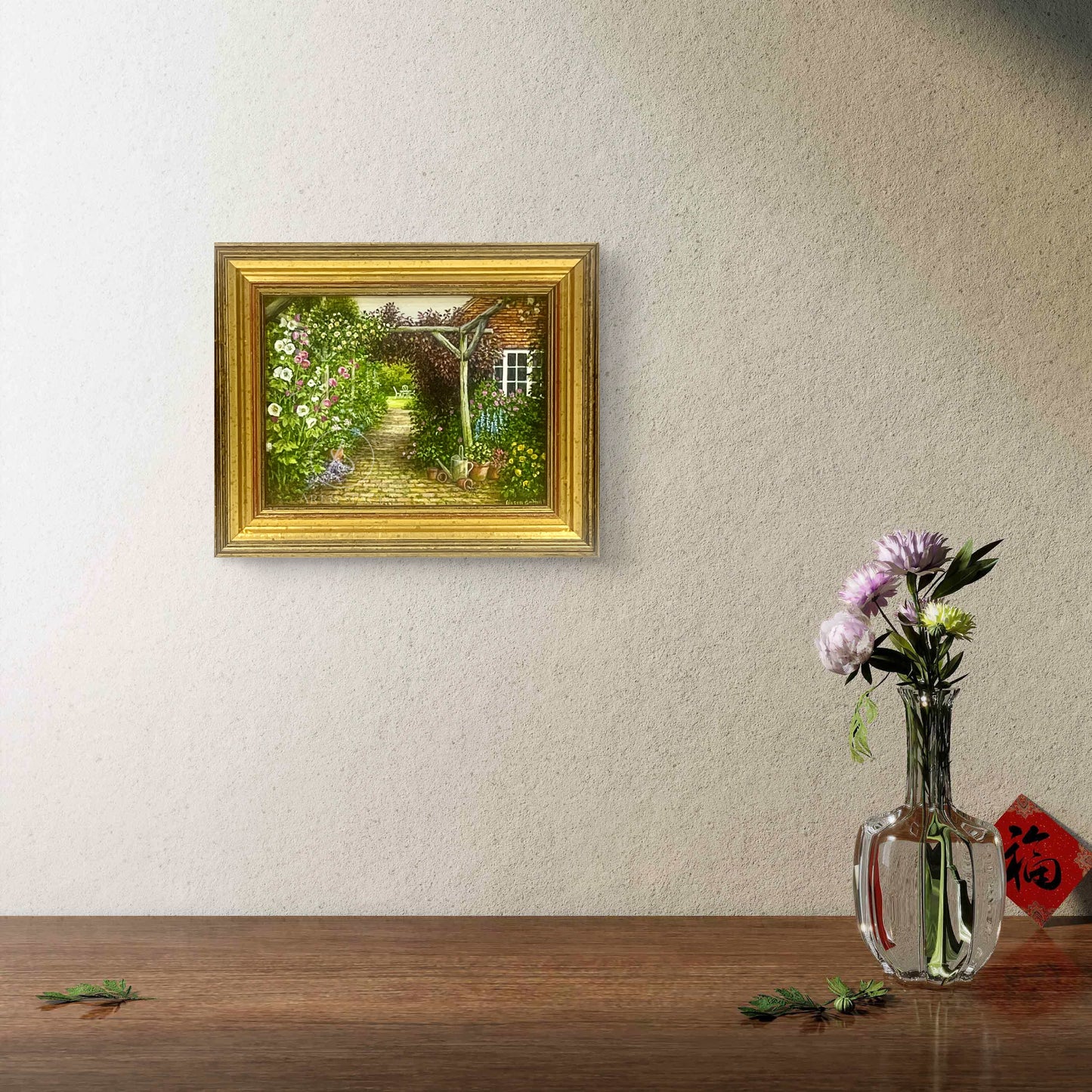 Hollyhocks in the Arbor