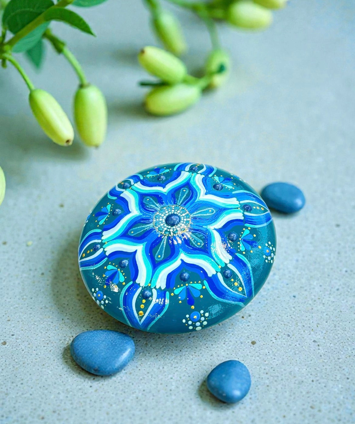 Turquoise Hand Painted Mandala stone