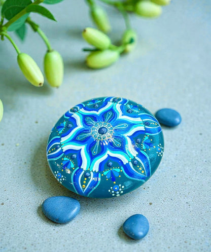 Turquoise Hand Painted Mandala stone