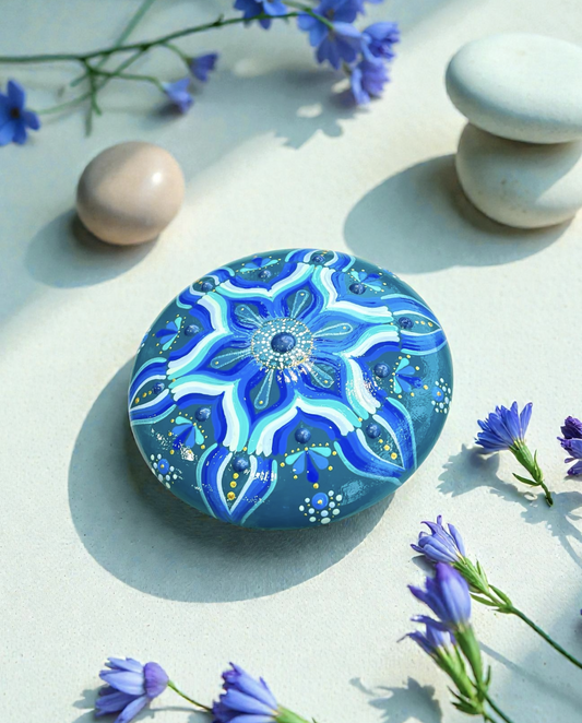 Turquoise Hand Painted Mandala stone