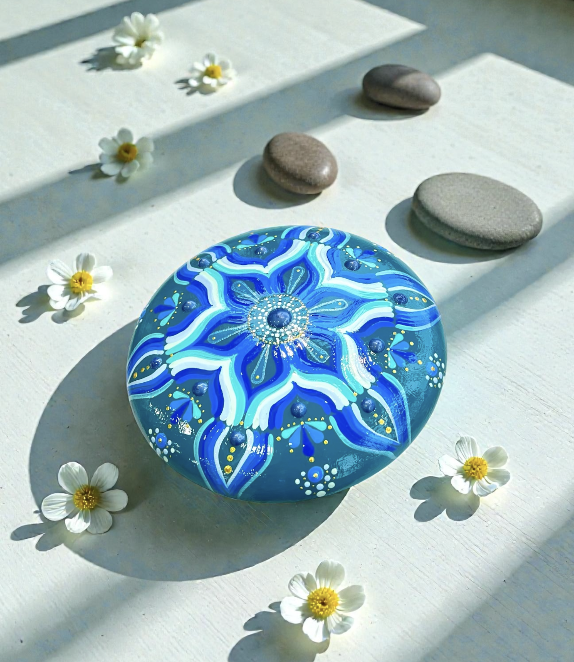 Turquoise Hand Painted Mandala stone