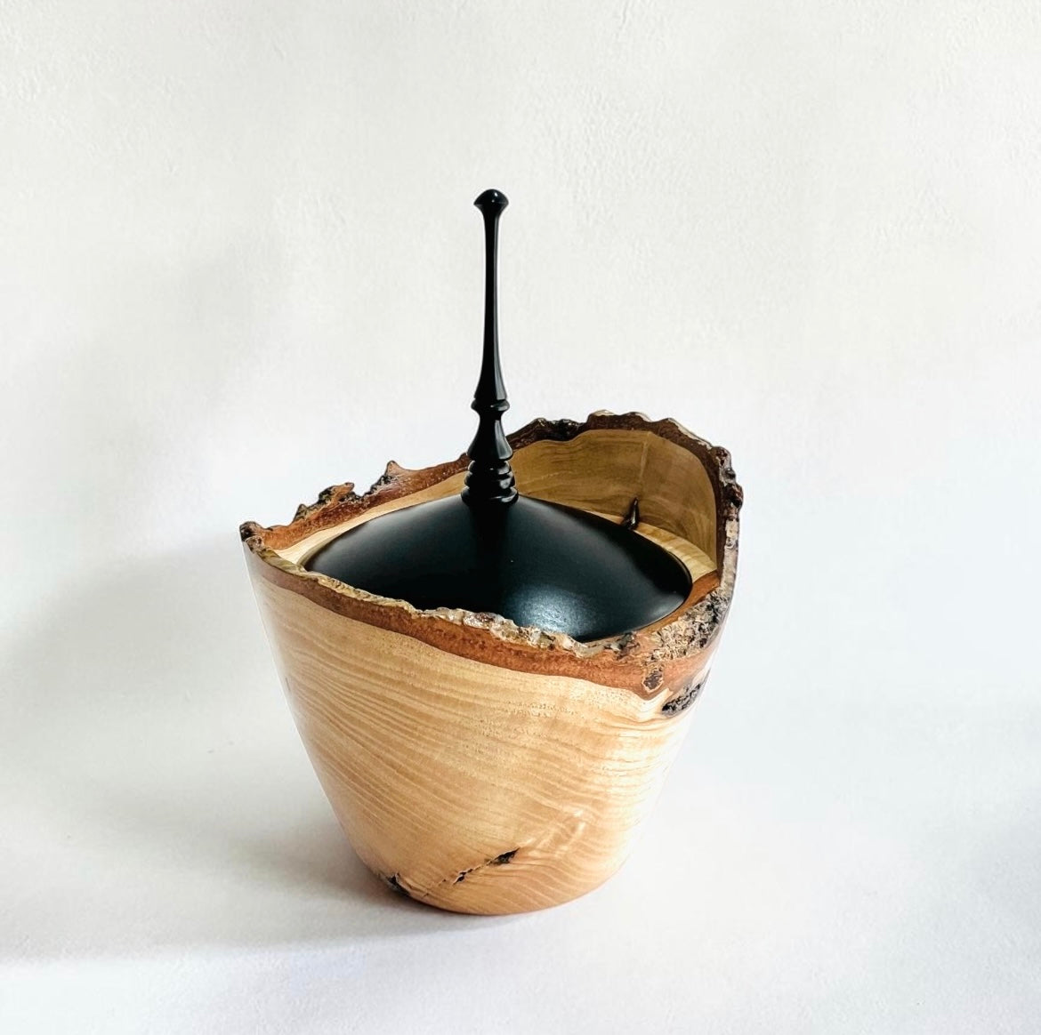 Ash  Wood Finial Pot with Lid