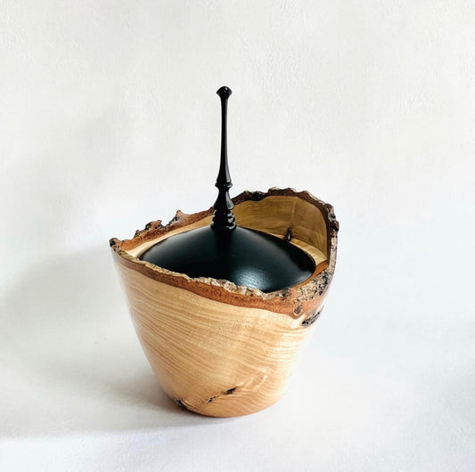 Ash  Wood Finial Pot with Lid