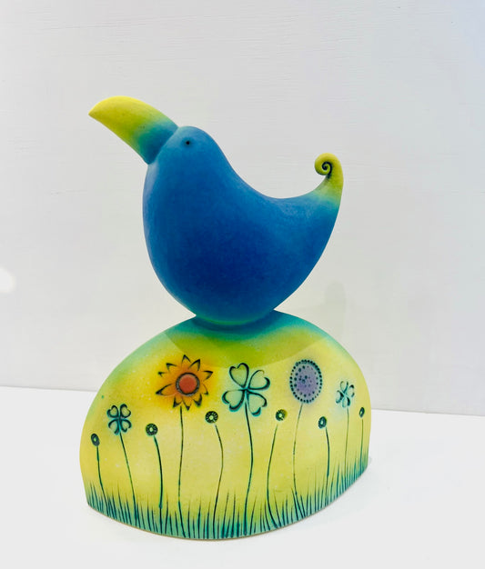 Blue Bird in the Flower Garden I