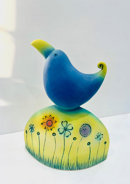 Blue Bird in the Flower Garden I
