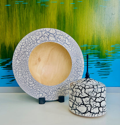 Sycamore wood finish pot with crackle effect finish