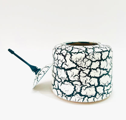 Sycamore wood finish pot with crackle effect finish