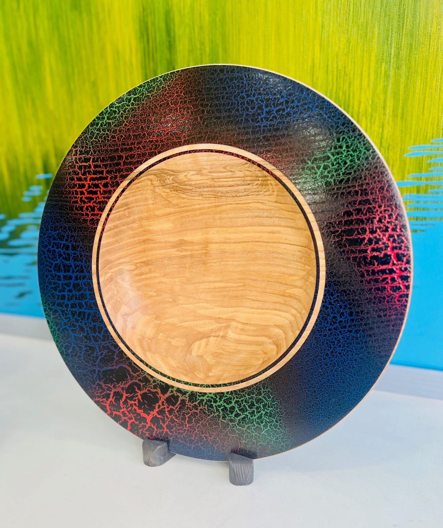 Ash wood platter with crackle effect finish