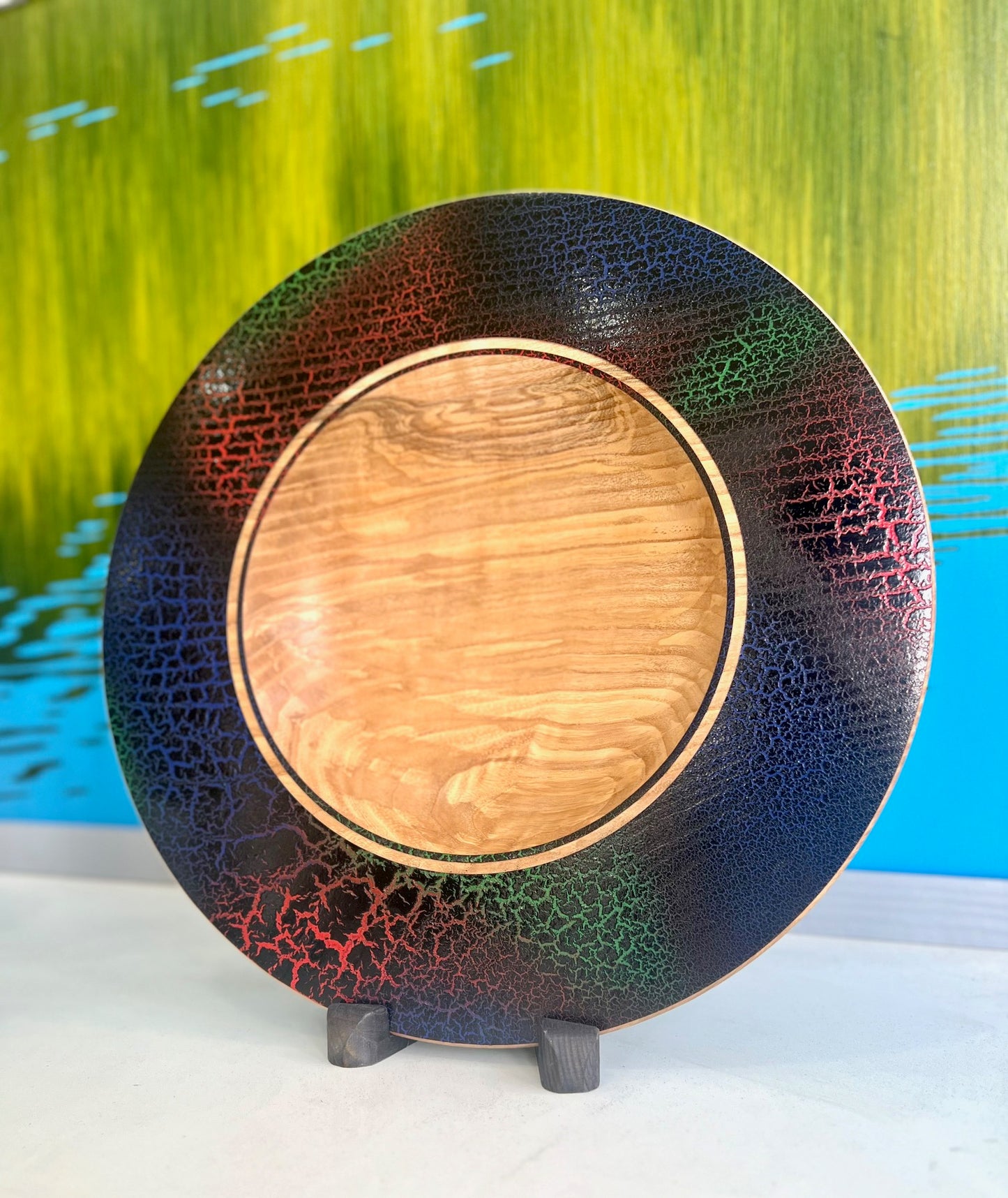 Ash wood platter with crackle effect finish