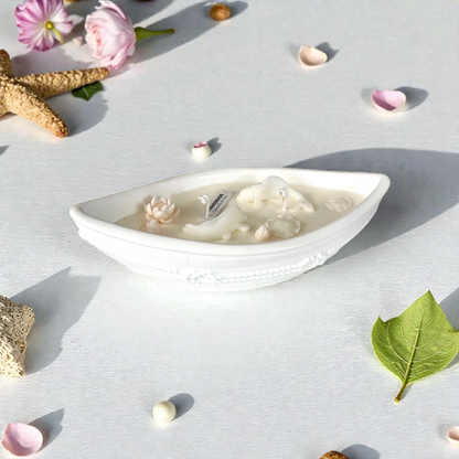 Boat Shaped Candle with Koi Fish & Water Lotuses