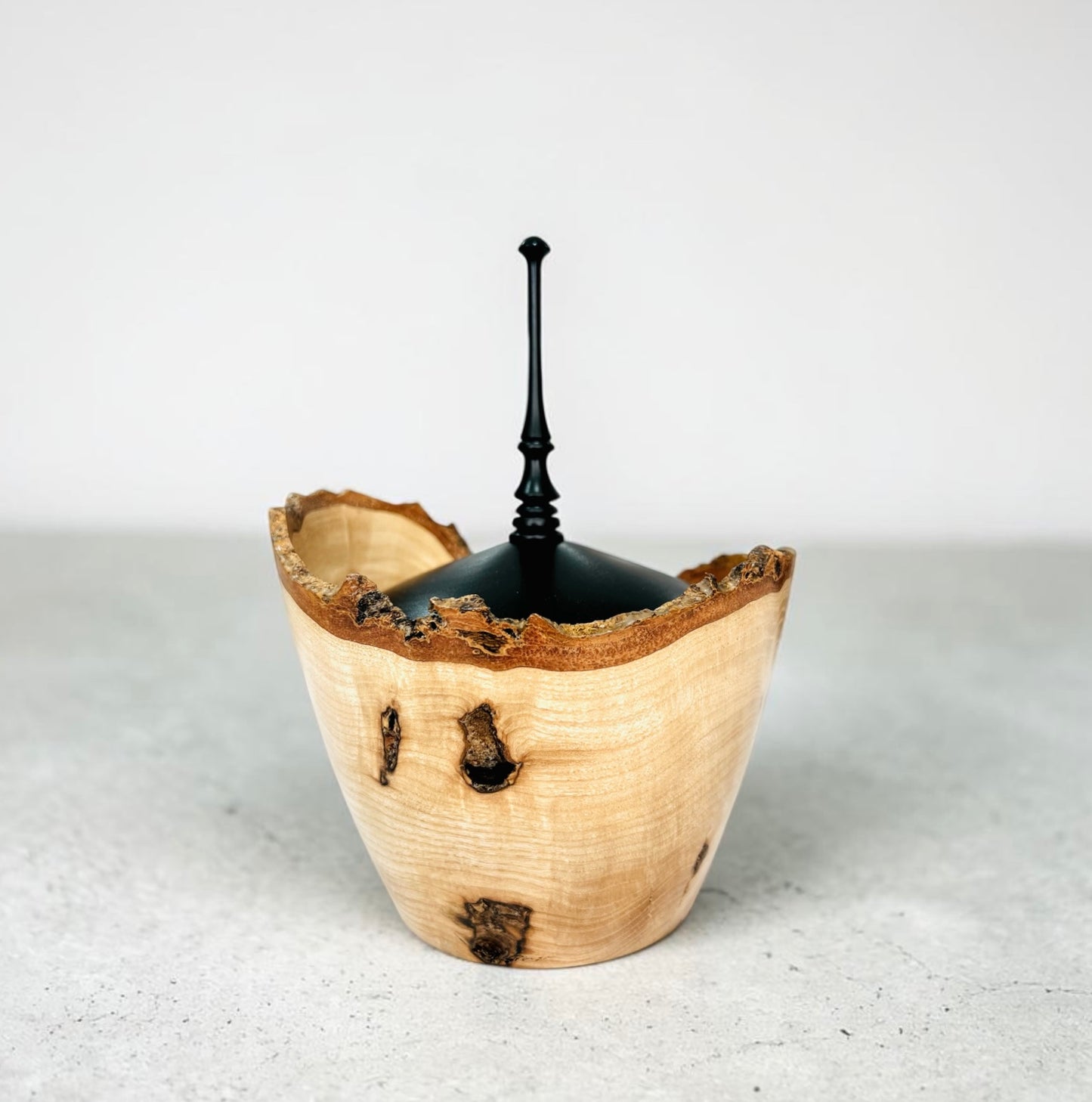 Ash  Wood Finial Pot with Lid