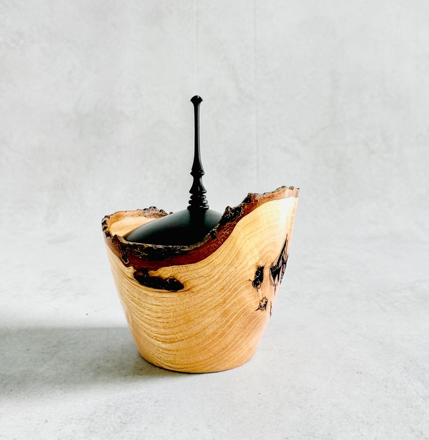Ash  Wood Finial Pot with Lid