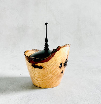 Ash  Wood Finial Pot with Lid