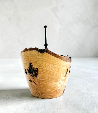 Ash  Wood Finial Pot with Lid