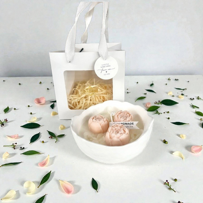 Decorative scented candle with peonies