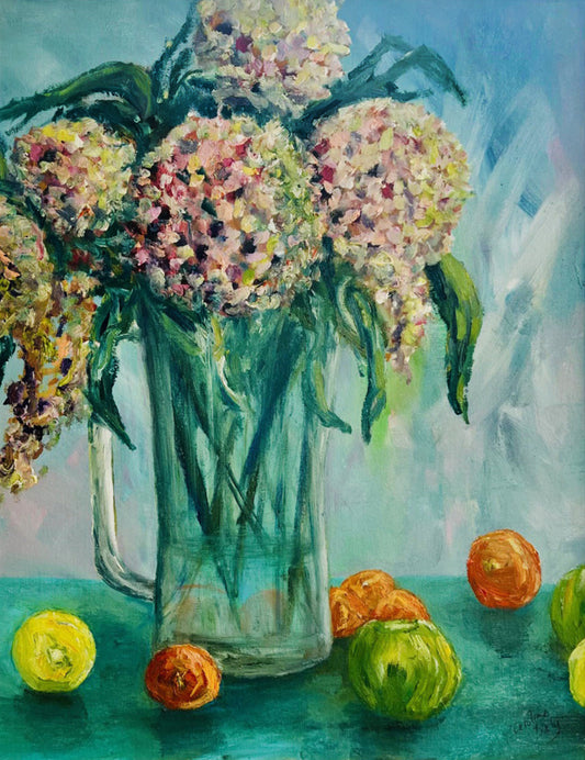 Flowers, Jug and Fruits