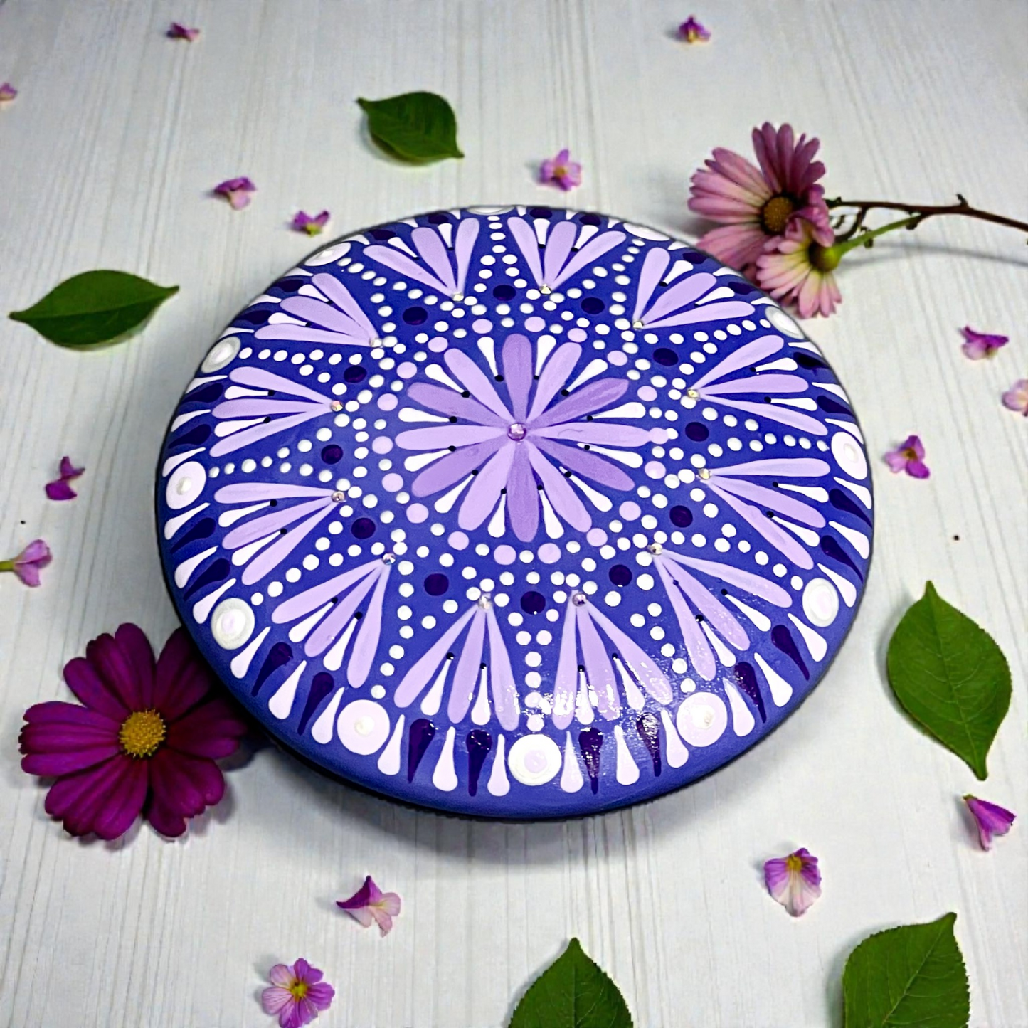 Purple Hand Painted Mandala stone