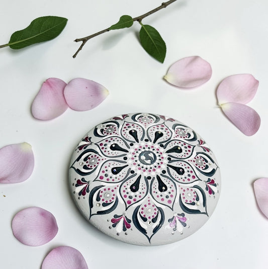 Grey Hand Painted Mandala stone