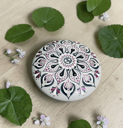 Grey Hand Painted Mandala stone