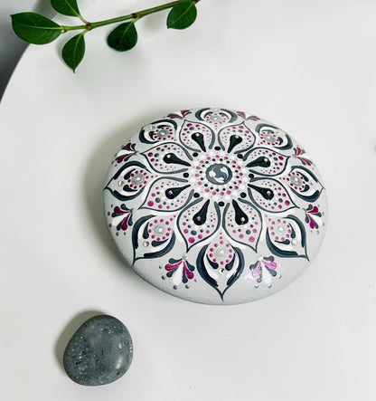 Grey Hand Painted Mandala stone