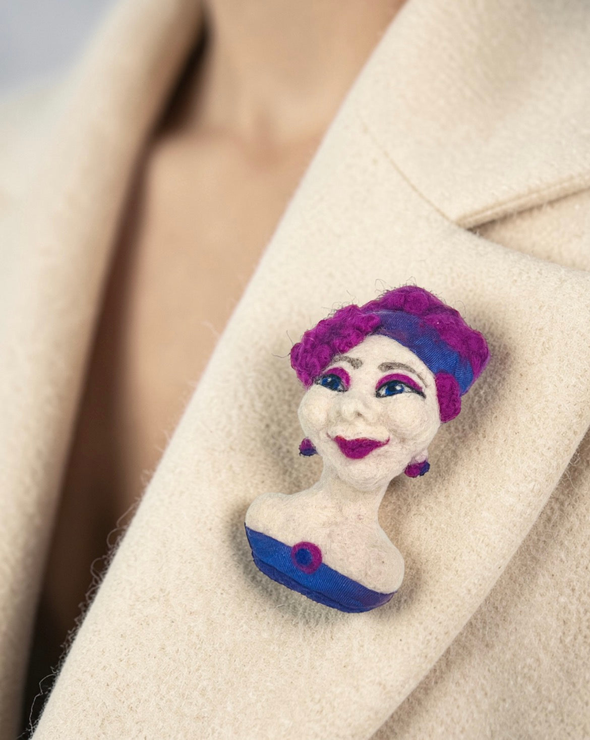 Felt Portrait Brooch - Violet Muse