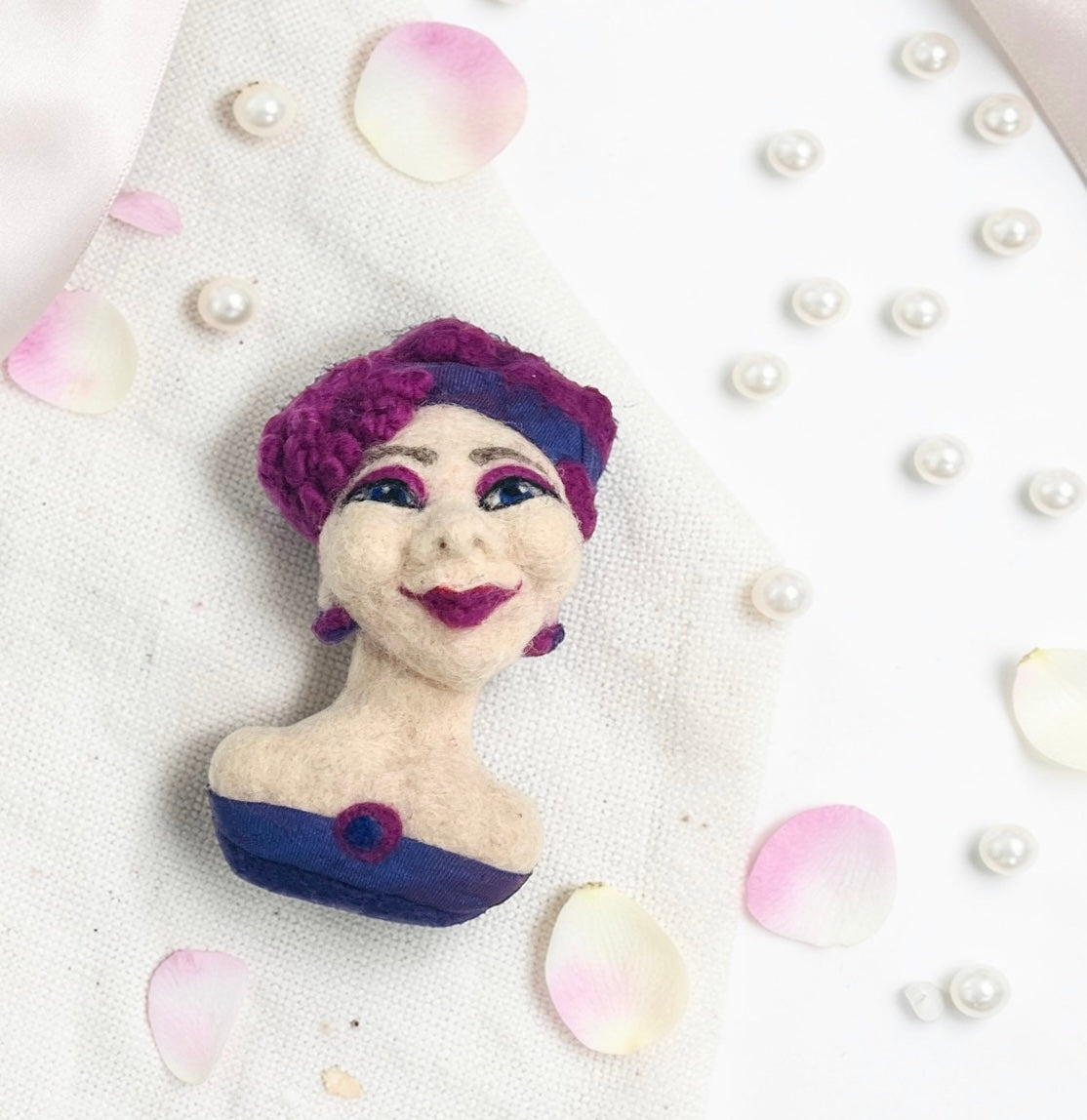 Felt Portrait Brooch - Violet Muse