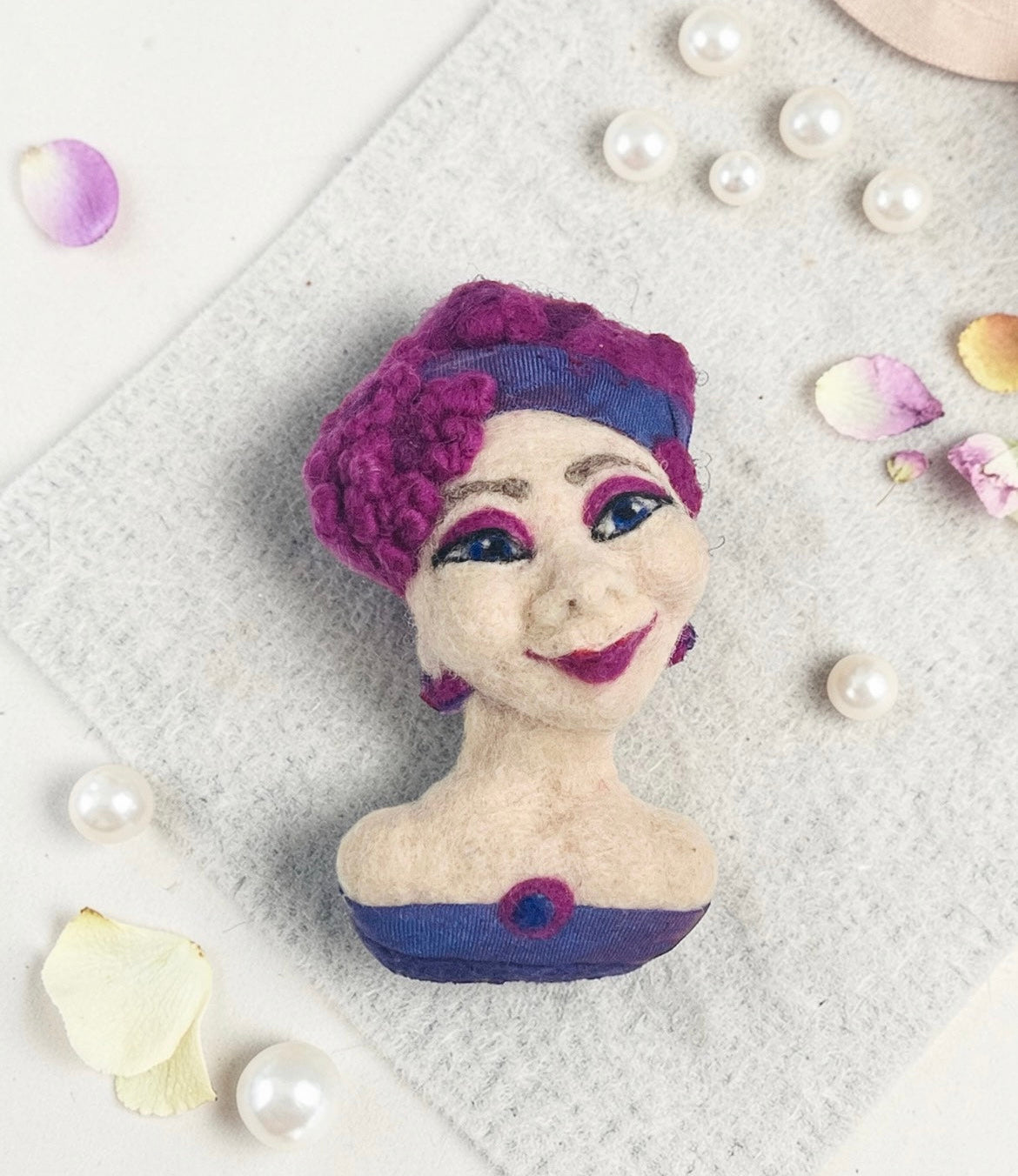 Felt Portrait Brooch - Violet Muse