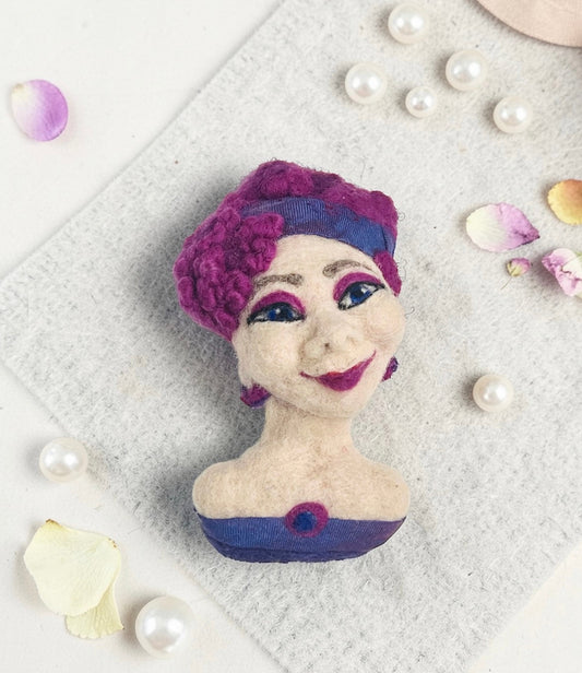 Felt Portrait Brooch - Violet Muse