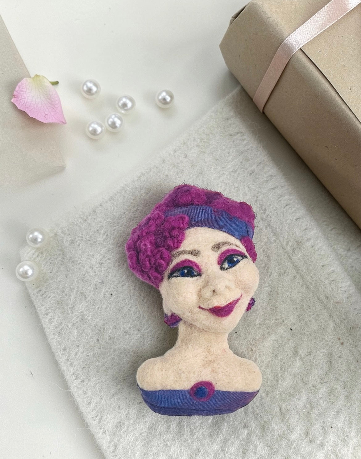 Felt Portrait Brooch - Violet Muse