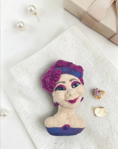 Felt Portrait Brooch - Violet Muse