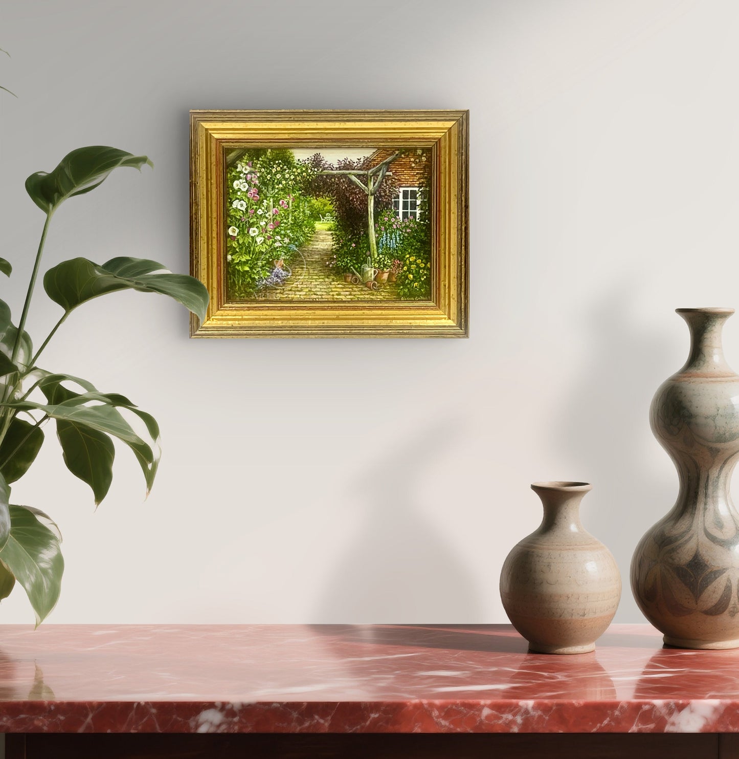 Hollyhocks in the Arbor