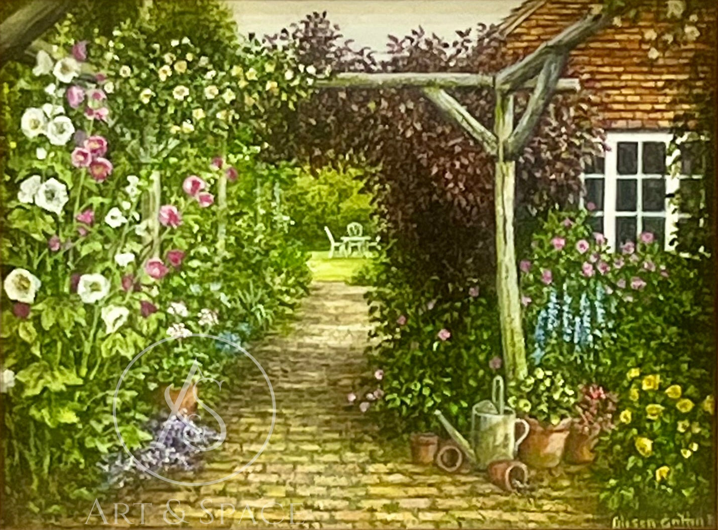Hollyhocks in the Arbor